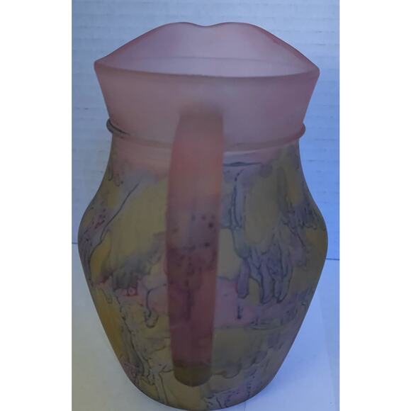 6 Inch Tall Art Glass Matte Pink Splatter Pitcher Vase - Picture 4 of 6